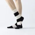 Black and white striped yoga grip socks for women, mid-calf anti-slip pilates athletic socks. - One Size / Black Thick Stripes