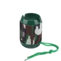 Portable wireless Bluetooth speaker with camouflage fabric and green lanyard for outdoor use. - Camouflage