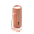 Portable wireless bluetooth speaker with fabric mesh, pink cylindrical design and strap. - Pink