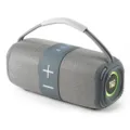 Tragbarer kabelloser Bluetooth-Lautsprecher mit LED-Lichtern, sattem Sound und Griff. - Grau