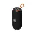 Portable wireless bluetooth speaker with orange lanyard and powerful bass sound output. - Black