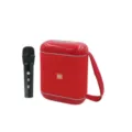 Portable red Bluetooth speaker and black wireless microphone set for outdoor KTV and music fun. - Red