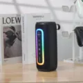 Portable wireless Bluetooth speaker with vibrant RGB ambient light, deep bass, and outdoor. - Black