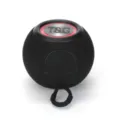 Vue de detail du haut-parleur Bluetooth noir portable avec grille en tissu et anneau LED. - Noir