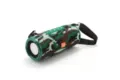 Outdoor camo portable bluetooth speaker detail view showing fabric mesh design and control buttons. - Camouflage