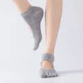 Grijze open teen yoga sokken met antislip noppen voor pilates en effectieve training. - Eén maat / Lichtgrijs