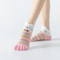 Cute cartoon cat five toe yoga socks, pink striped athletic socks for women fitness. - One Size / Lovely Pink