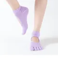 Paarse open rug antislip vijf teen yoga sokken, ademende pilates en vloer sport sokken. - Eén maat / Lichtpaars