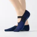 Non-slip sparkle yoga socks for women, breathable ballet dance socks with cross straps. - One Size / Deep Sea Blue
