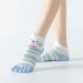 Cartoon five-finger yoga socks with cute cat design, non-slip bottom for fitness sports. - One Size / Sky Blue