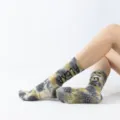 Μακριές κάλτσες γιόγκα tie-dye με αντιολισθητικές κουκκίδες, μοντέρνες κάλτσες πιλάτες. - Ένα μέγεθος / Πράσινο
