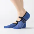 Blue glitter yoga socks with black cross straps and non-slip grip soles for women pilates. - One Size / Sky Blue