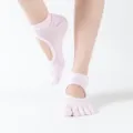 Pink open-back five-toe yoga socks, non-slip split-toe pilates socks for women fitness. - One Size / Full Finger - Light Pink