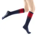 Non-slip yoga socks with five toe design, long knee-high style, perfect for fitness and dance. - One Size / Striped Navy Blue