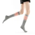 Grey pink striped yoga toe socks with anti-slip grip soles for fitness and dance workouts. - One Size / Striped Light Grey