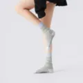 Comfortable grey fair isle yoga socks with non-slip grip dots, cute bow pattern for pilates. - One Size / Grey Blue