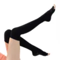 Black over-the-knee split toe yoga socks anti-slip pilates thigh high sports socks for women - One Size / Over-the-Knee Open-Toe Black