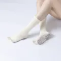 Beige five toe grip yoga socks, non-slip pilates socks for women comfort sports activewear - One Size / Creamy White