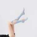 Light blue lace-up five toe yoga pilates socks with non slip grip dots for women fitness sports - One Size / Baby Blue