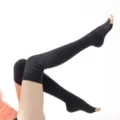 Dark gray over-the-knee split toe yoga socks with non-slip grip, warm pilates sports socks. - One Size / Over-the-Knee Open-Toe Dark Grey