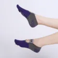 Non-slip five toe yoga socks with strap, purple and grey pilates athletic socks for women. - One Size / Colorblock Deep Purple