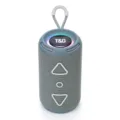 Tragbarer zylindrischer Bluetooth-Lautsprecher mit RGB-Licht, grauem Stoffnetz und Trageschlaufe. - Grau