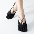 Schwarze Netzen-Fünf-Zehen-Socken für Damen, Sommer atmungsaktive unsichtbare Kreuzriemen Socken - Einheitsgröße / Kreuzgurt-Stil / Schwarz