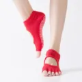 Non-slip yoga socks for women, open toe and open back five toe design for fitness Pilates. - One Size / Red