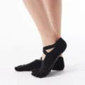 Black five toe yoga socks for women, breathable cotton non slip pilates socks with straps. - One Size / Black (Full Toe)