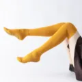 Yellow over-the-knee yoga socks with non-slip grips, warm ribbed pilates thigh high socks. - One Size / Bright Yellow