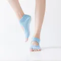 Light blue open-back five-toe yoga socks with non-slip grip dots for women pilates. - One Size / Light Blue