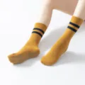 Comfortable yellow non-slip yoga socks with blue stripes, perfect for pilates and dance practice. - One Size / Double Bar Style - Yellow
