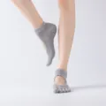 Grey yoga toe socks with open back and anti-slip grip dots, ideal for fitness, pilates and dance. - One Size / Full Finger - Light Grey
