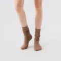 Women slouch yoga socks, Maillard brown pilates dance long socks, cozy casual leg warmers. - One Size / Light Coffee