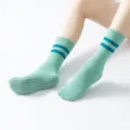 Green non-slip grip yoga pilates socks with stripes, comfortable athletic socks for women. - One Size / Double Stripe Style - Mint Green