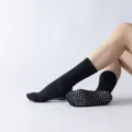 Black non-slip grip yoga socks for women, thick thermal fleece pilates long socks. - One Size / Black