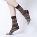 Retro etnische stijl dikke warme yoga vloersokken vrouwen winter gezellige gebreide sok. - Eén maat / Koffiekleurige bloem (kaki teen)