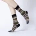 Vintage Noord Stijl Gebreide Yoga Sokken Verdikte Warme Anti-Slip Vloer Sokken Vrouw - Eén maat / Zwart-roze bloem (donkergrijze teen)