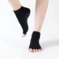Women toeless anti-slip yoga socks black grip socks for pilates dance fitness workout - One Size / Black