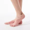 Pink women non-slip yoga toe socks with cross straps breathable cotton pilates socks - One Size / Pink (Full Toe)