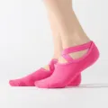 Roze yogasokken met kruisbandjes en antislip zool, ideaal voor fitness en dans. - Kruis Badstof / Gekruiste badstof - Frambozenrood