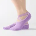 Paarse yogasokken met kruisbandjes en antislipzool voor dansfitness en pilatesoefeningen. - Kruis Badstof / Gekruiste badstof - Lichtpaars