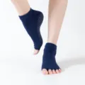 Women non-slip toe yoga socks, open toe five finger athletic grip socks for dance and fitness. - One Size / Navy Blue