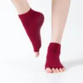 Chaussettes de Yoga Antidérapantes sans Orteils Femme Rouge Cinq Doigts Sport Fitness - Taille unique / Bordeaux