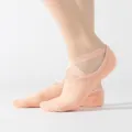 Pink cross strap yoga socks with anti-slip grip sole for pilates and dance practice. - Cross Loop-Pile / Crisscross Terry - Nude
