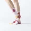 Tie-dye yoga Pilates socks with anti-slip grip dots, mid-calf breathable dance sports socks. - One Size / Plum