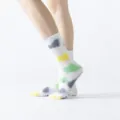 Tie-dye yoga grip calf socks with color block design, perfect for pilates and dance practice. - One Size / Grey, Green and Yellow Patchwork