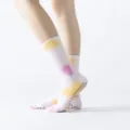 Non-slip yoga Pilates socks with colorful tie-dye design, breathable mid-calf athletic socks. - One Size / Yellow And Pink