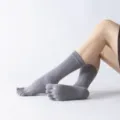 Grey high tube five toe grip yoga socks for pilates and dance anti slip floor socks - One Size / Lotus Gray