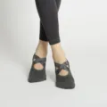 Calcetines de yoga grises con tirantes cruzados para mujer, gruesos de rizo suave. - Talla única / Gris oscuro